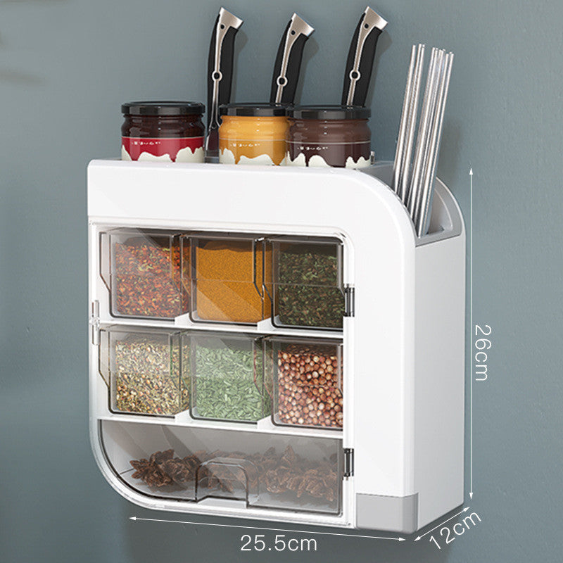 Kitchen Knife Holder Condiment Seasoning Shelf Salt Shaker Multifunctional Wall-Mounted Tableware Storage Box