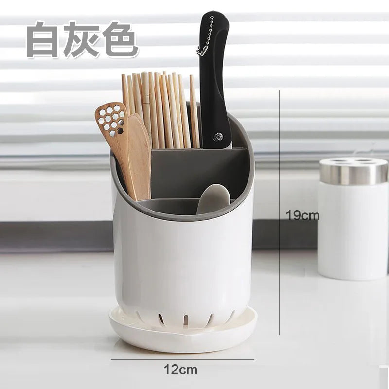 1Pc Round Kitchen Storage Chopsticcks Tube Space Saving Tableware Storage Holder With Drain Plate Kitchen Chopstick Drain Box