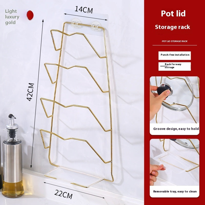 Stainless Steel Pot Cover Rack Punch-free Wall-mounted