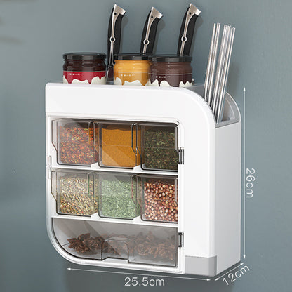 Kitchen Knife Holder Condiment Seasoning Shelf Salt Shaker Multifunctional Wall-Mounted Tableware Storage Box