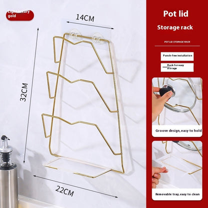Stainless Steel Pot Cover Rack Punch-free Wall-mounted