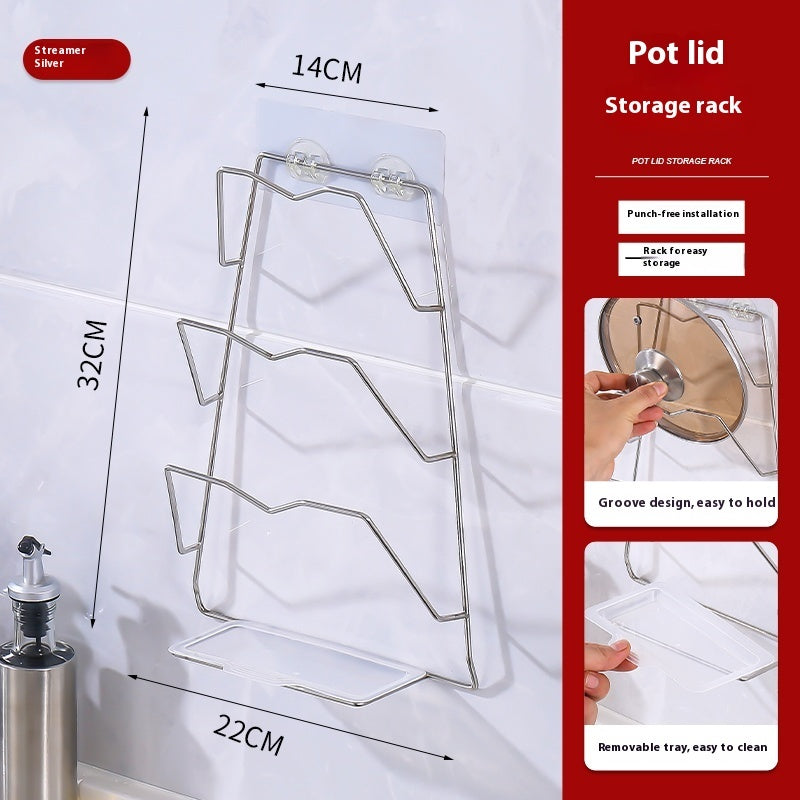 Stainless Steel Pot Cover Rack Punch-free Wall-mounted