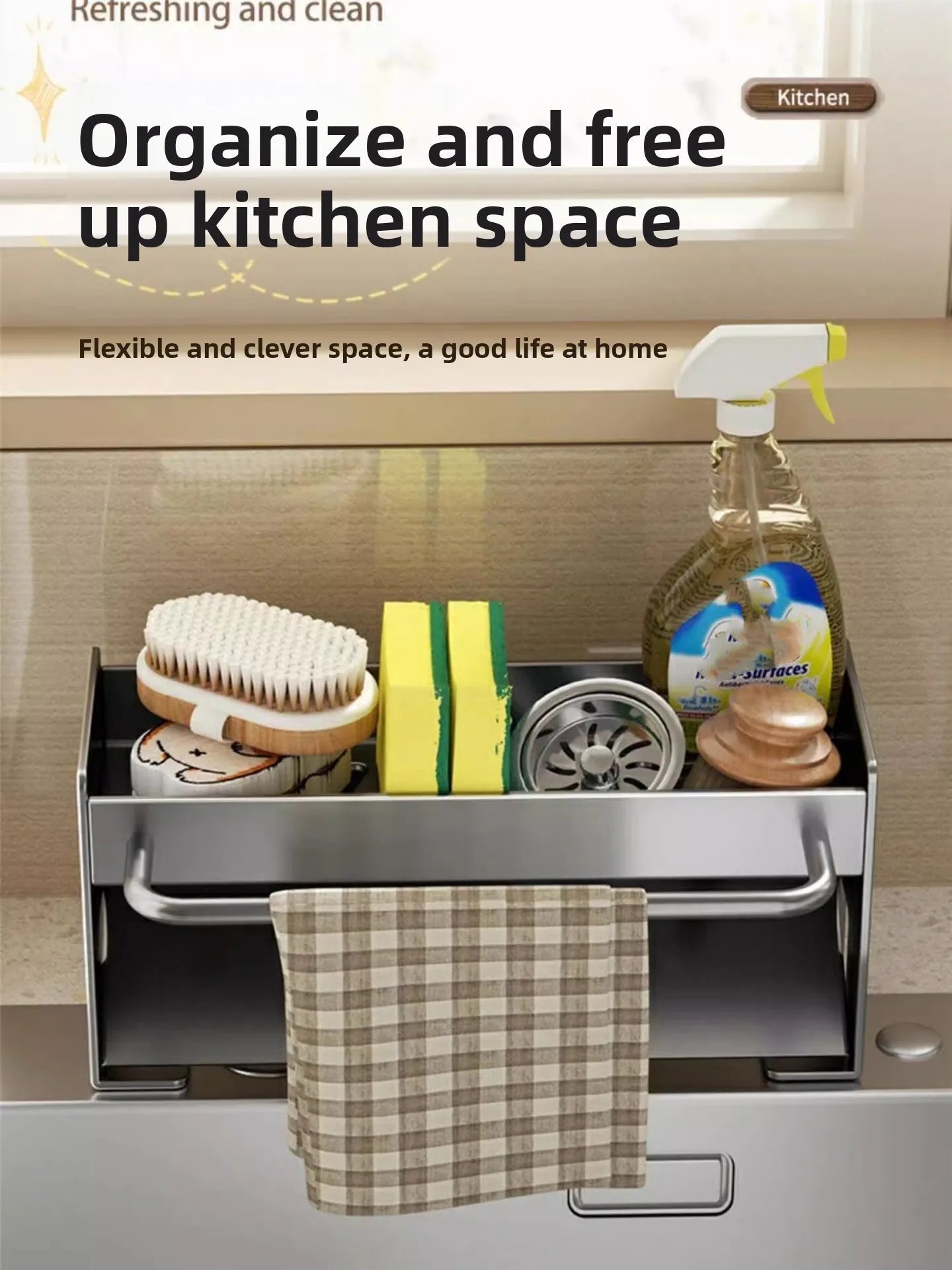 Large Capacity Kitchen Faucet Organizer, Stainless Steel Towel Rack Holder, Multifunctional Sink Side Drain Rack, Space Saver