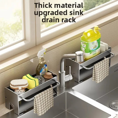 Large Capacity Kitchen Faucet Organizer, Stainless Steel Towel Rack Holder, Multifunctional Sink Side Drain Rack, Space Saver