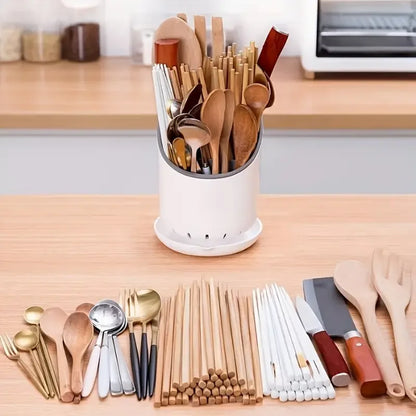 1Pc Round Kitchen Storage Chopsticcks Tube Space Saving Tableware Storage Holder With Drain Plate Kitchen Chopstick Drain Box