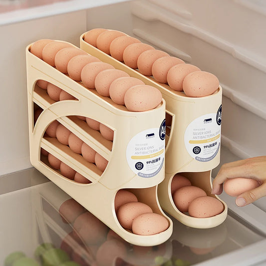 4 Layers Automatic Rolling Egg Holder Rack Fridge Egg Storage Box Container Kitchen Refrigerator Egg Dispenser Fridge Organizer