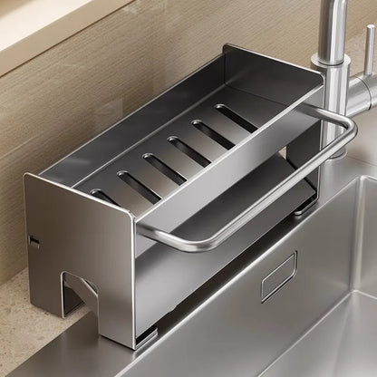 Large Capacity Kitchen Faucet Organizer, Stainless Steel Towel Rack Holder, Multifunctional Sink Side Drain Rack, Space Saver