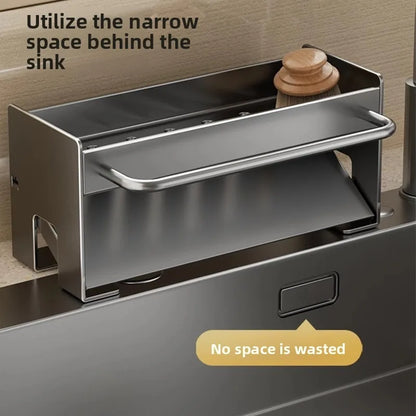 Large Capacity Kitchen Faucet Organizer, Stainless Steel Towel Rack Holder, Multifunctional Sink Side Drain Rack, Space Saver