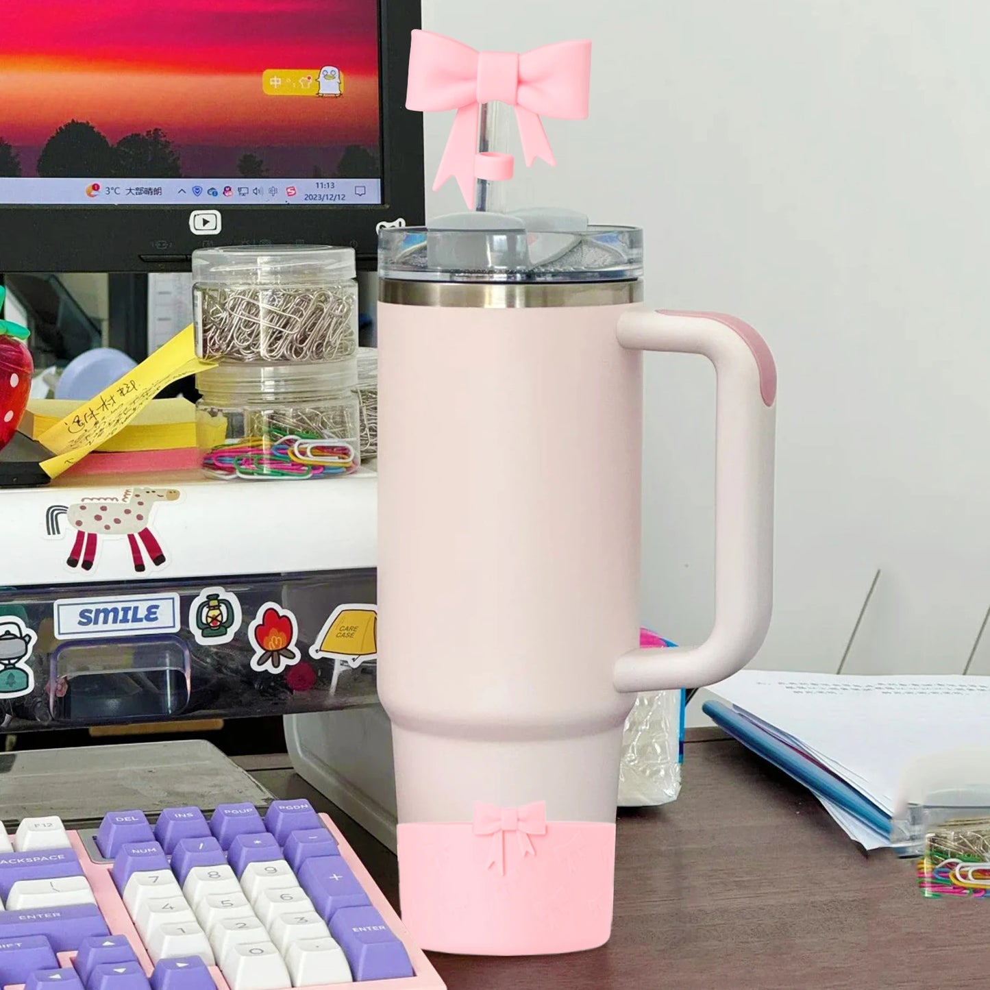 New silicone cup cover anti slip and heat-insulating cup cover butterfly bow 7.5CM/12-40oz universal cup cover base