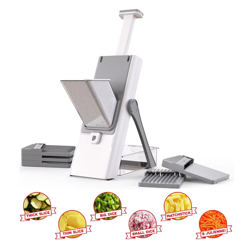 5 in 1 Vegetable Chopper Food Potato Cutter, Strips Julienne Dicer Adjustable Thickness 0.1-8 Mm Kitchen Chopping Kitchen Tools