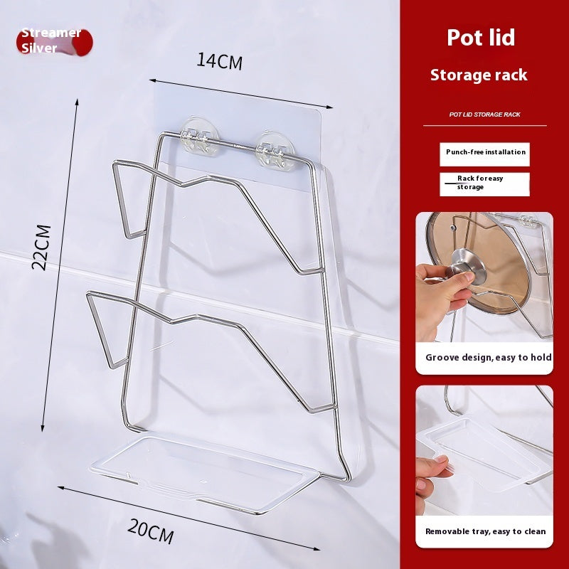 Stainless Steel Pot Cover Rack Punch-free Wall-mounted