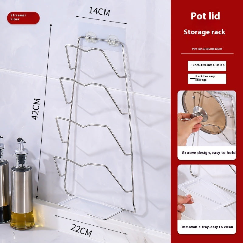 Stainless Steel Pot Cover Rack Punch-free Wall-mounted