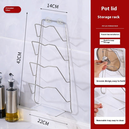 Stainless Steel Pot Cover Rack Punch-free Wall-mounted